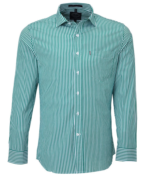 Pilbara Men's Long Sleeve Shirt, Single Pocket Emerald-White-Stripe