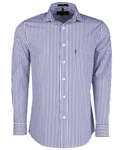 Pilbara Men's Long Sleeve Shirt, Single Pocket Navy-White-Stripe