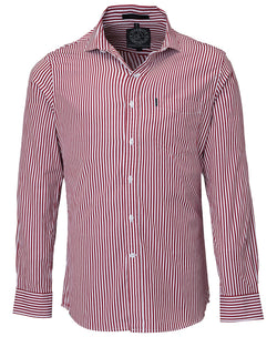 Pilbara Men's Long Sleeve Shirt, Single Pocket Red-White-Stripe