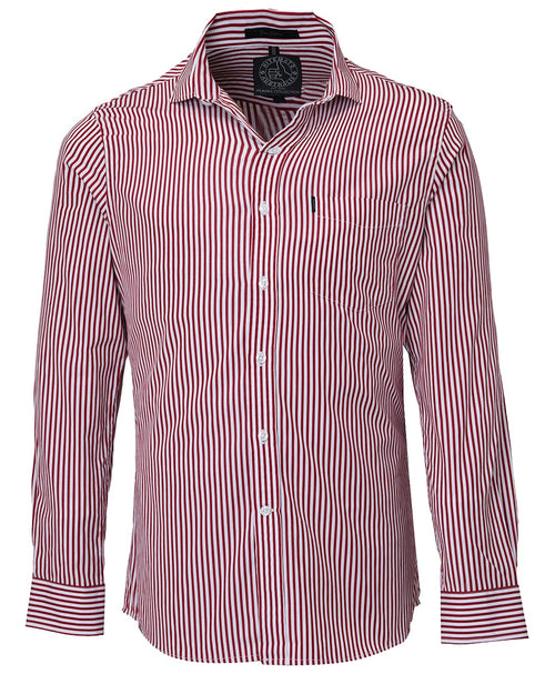 Pilbara Men's Long Sleeve Shirt, Single Pocket Red-White-Stripe