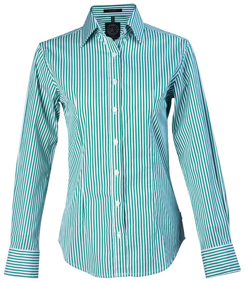 Pilbara Women's Long Sleeve Shirt Emerald-White-Stripe