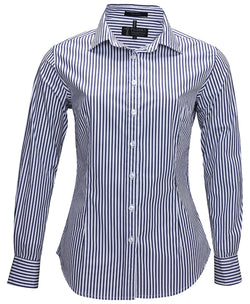 Pilbara Women's Long Sleeve Shirt Navy-White-Stripe