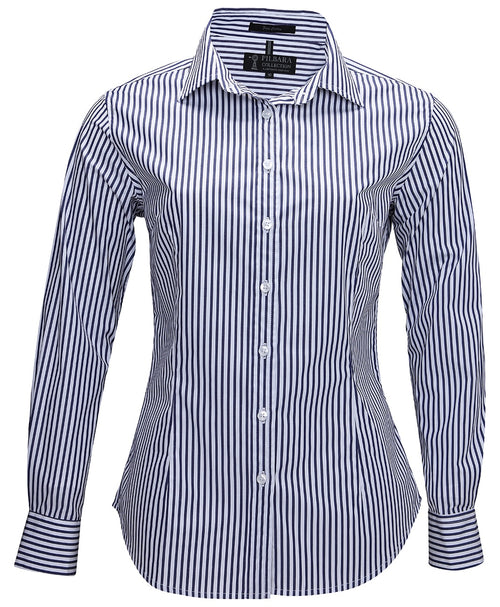 Pilbara Women's Long Sleeve Shirt Navy-White-Stripe