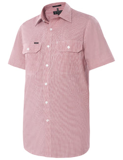 Pilbara Men's Y/D Check, Dual Pocket, S/S Shirt Red-White-Check