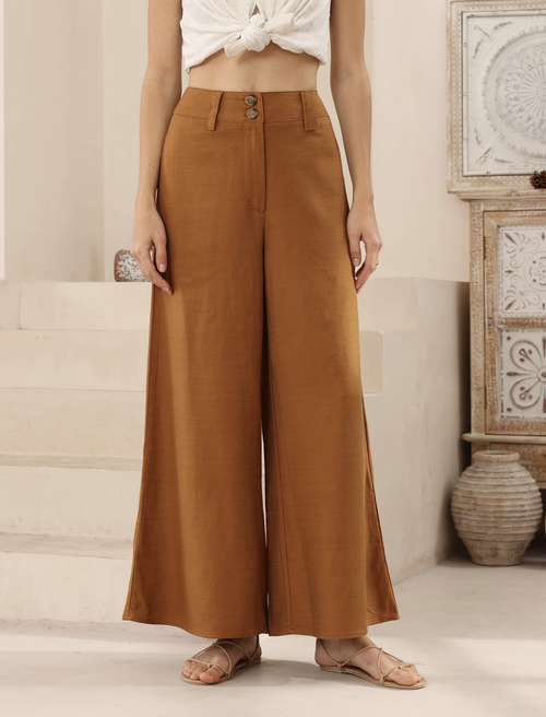 Ella - Camel Linen Pants