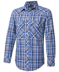 Pilbara Western Men's Snap Button L/S Shirt Blue-Black-White