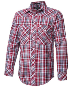 Pilbara Western Men's Snap Button L/S Shirt Red-Black-White