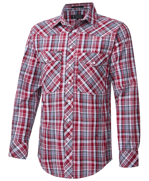 Pilbara Western Men's Snap Button L/S Shirt Red-Black-White