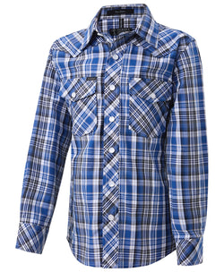Pilbara Western Children's Snap Button L/S Shirt Blue-Black-White