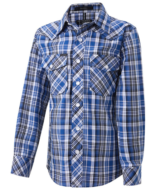 Pilbara Western Children's Snap Button L/S Shirt Blue-Black-White