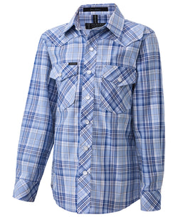 Pilbara Western Children's Snap Button L/S Shirt Blue-Navy-White