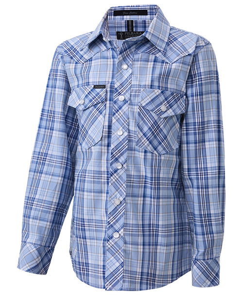 Pilbara Western Children's Snap Button L/S Shirt Blue-Navy-White