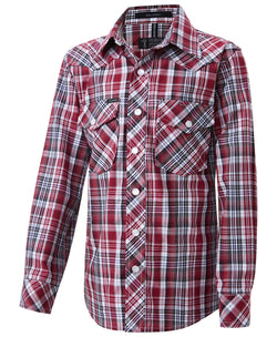 Pilbara Western Children's Snap Button L/S Shirt Red-Black-White