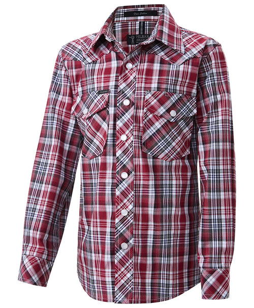 Pilbara Western Children's Snap Button L/S Shirt Red-Black-White