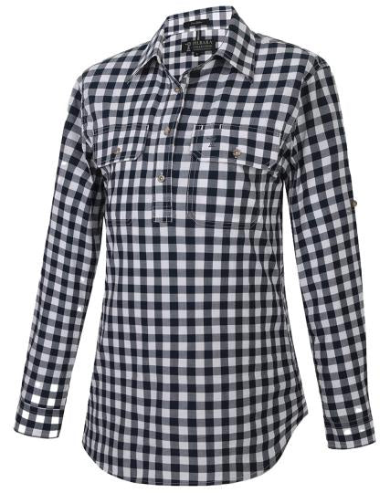 Pilbara Women's Y/D Check C/F L/S Shirt Navy-White