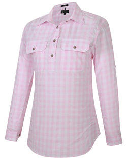 Pilbara Women's Y/D Check C/F L/S Shirt Pink-White