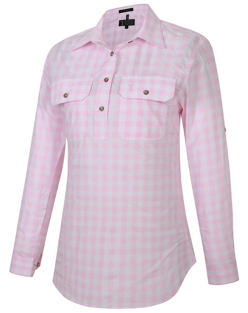 Pilbara Women's Y/D Check C/F L/S Shirt Pink-White