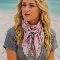 35x35" Pink & Grey Paisley Wild Rag / Scarf WR3416