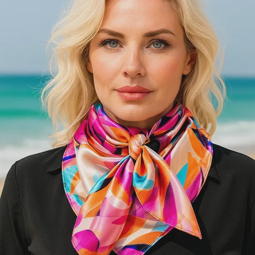 35X35" Purple and Orange Floral Pattern Wild Rag / Scarf WR1035