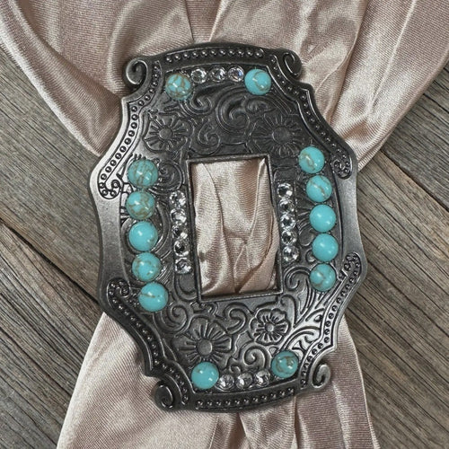 Extra Large Antique Silver Turquoise and Clear Buckle Slide Sastqcl