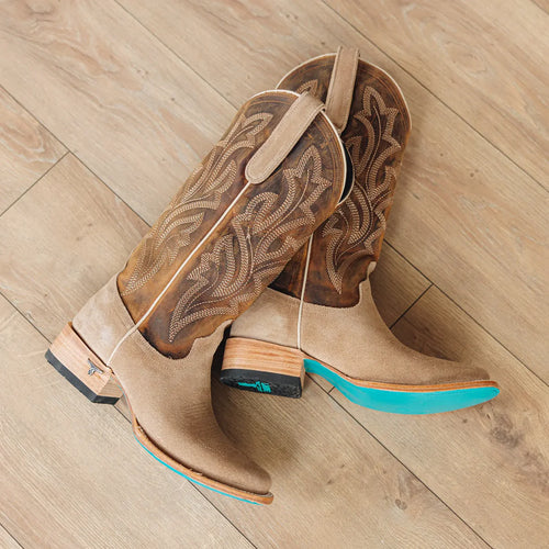 Lane Classic Square Boot — Latte Suede & Burnt Caramel