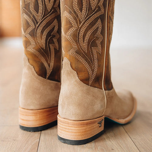 Lane Classic Square Boot — Latte Suede & Burnt Caramel