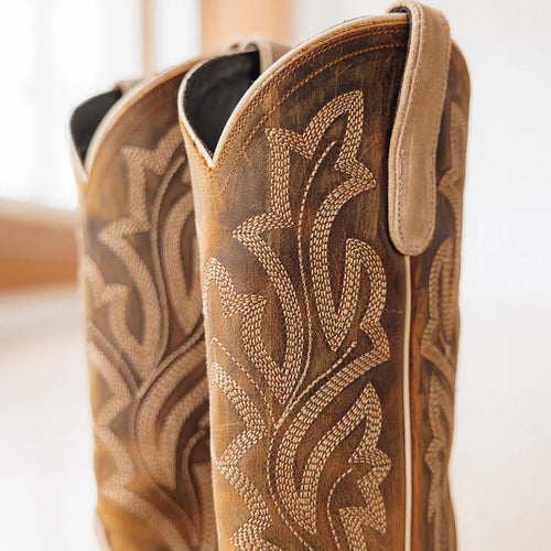 Lane Classic Square Boot — Latte Suede & Burnt Caramel