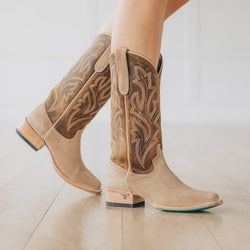 Lane Classic Square Boot — Latte Suede & Burnt Caramel