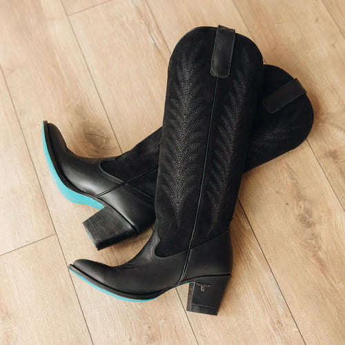 Lane Jentry Knee High Boot - Jet Black & Soft Black Suede