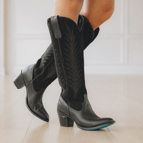 Lane Jentry Knee High Boot - Jet Black & Soft Black Suede