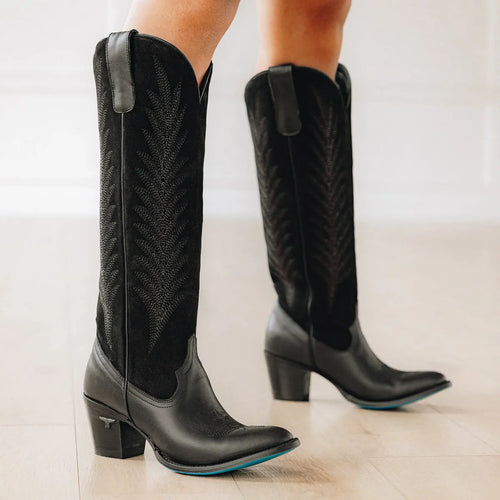 Lane Jentry Knee High Boot - Jet Black & Soft Black Suede