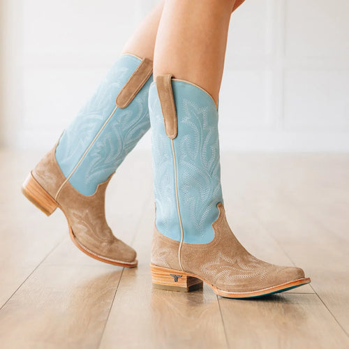 Lane Saratoga Square Boot — Latte Suede & Powder Blue