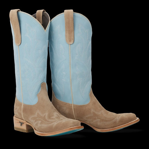 Lane Saratoga Square Boot — Latte Suede & Powder Blue