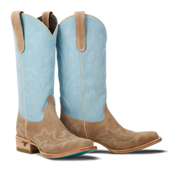 Lane Saratoga Square Boot — Latte Suede & Powder Blue