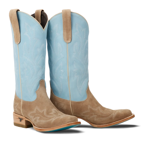 Lane Saratoga Square Boot — Latte Suede & Powder Blue