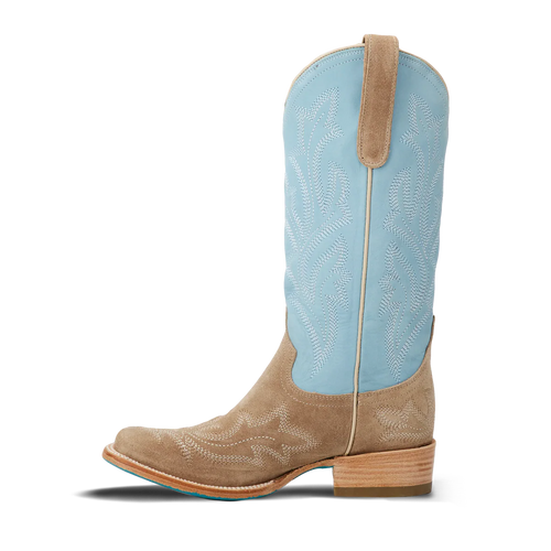 Lane Saratoga Square Boot — Latte Suede & Powder Blue