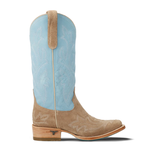 Lane Saratoga Square Boot — Latte Suede & Powder Blue