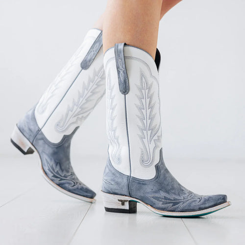 Lane Lexington Boot - Washed Denim/Matte White