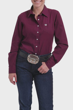 Cinch Womens Solid L/S Button