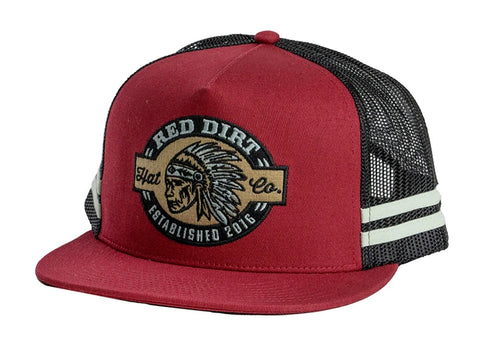 Red Dirt Hat Co Big Chief cap in garnet with black mesh and cream side stripes