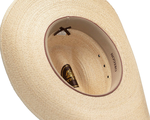 Interior of Stetson Oregon palm leaf straw Western hat